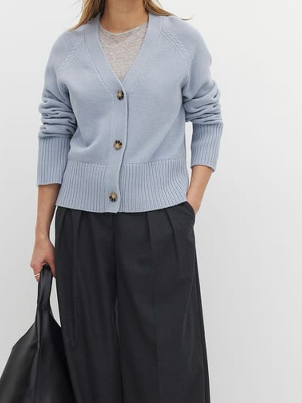 Naked Cashmere and Cotton Blend V-Neck Cardigan Sweater in Light Blue size S